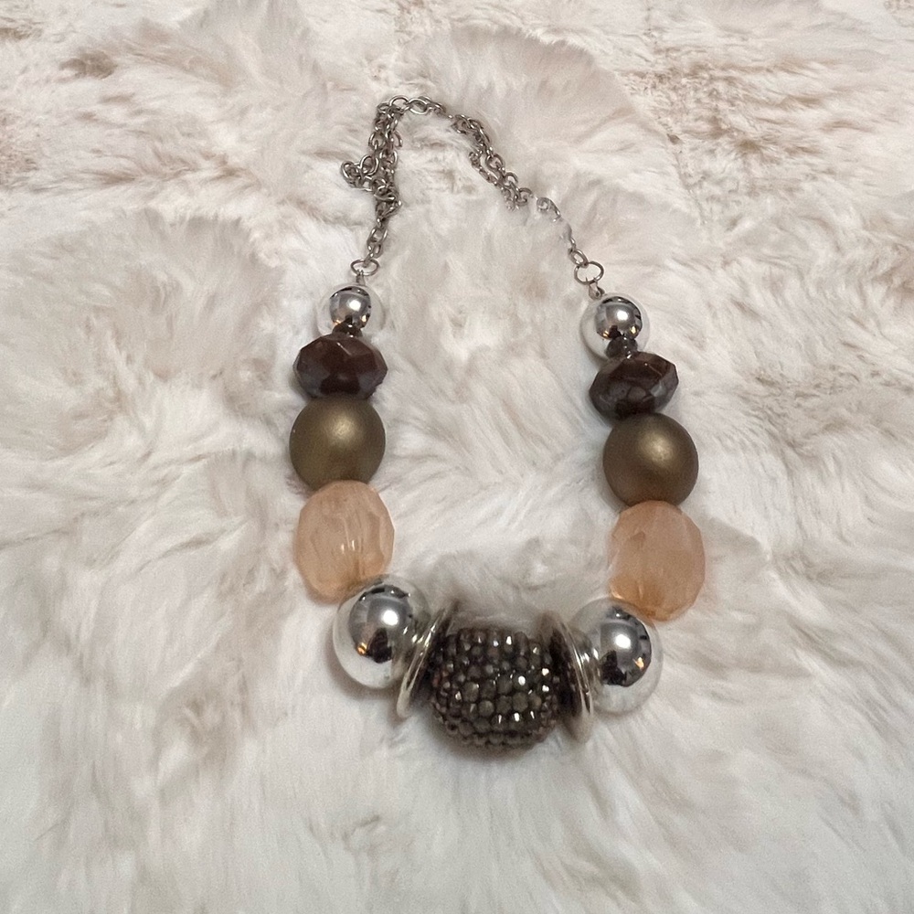 Chic Silver and Brown Beaded Necklace